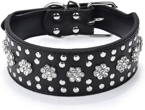 Collares de perro con diamantes de imitación, diseño de flores, de cuero con tachuelas, diamantes de cristal brillantes, deslumbrante, elegante,
