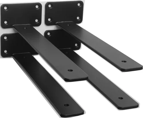 Miniatura 76 de Paquete de 2 - Soportes de estante en L ocultos negros de 4 pulgadas (1/5 pulgada de grosor) Soportes de estante flotante de hierro Soportes