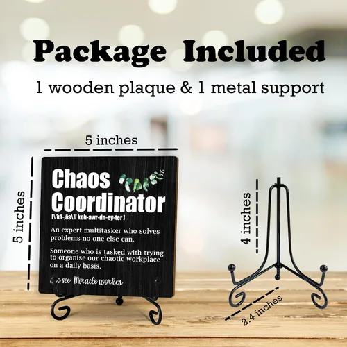 Miniatura 2 de Cartel de madera de Coordinador del Caos de 5 pulgadas con soporte de metal, definición del coordinador del caos, placa de madera para regalos