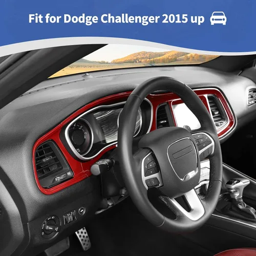 Miniatura 4 de RT-TCZ para Challenger Cubierta de panel de tablero de consola central roja para Dodge Challenger 2015-2023, accesorios interiores rojos, 4 piezas
