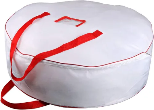 Miniatura 10 de TQS - Bolsa grande para almacenamiento de coronas de Navidad de 30 pulgadas, roja, de algodón, cierre de cremallera, asas reforzadas, dobles Rojo