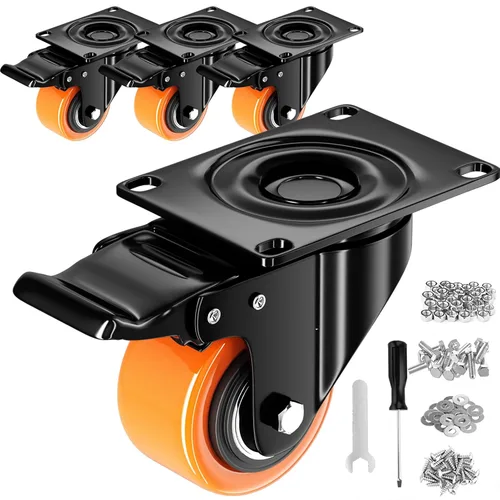 Miniatura 9 de Ruedas giratorias de 4 pulgadas, juego de 4 ruedas, ruedas resistentes con freno de 2200 libras, ruedas giratorias industriales con bloqueo