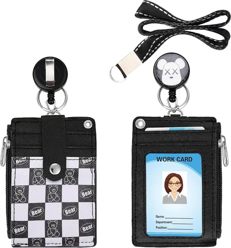 Miniatura 9 de 【Lo último de 2025】 Lindo portacarnet retráctil con cordón enrollable y clip con mosquetón resistente, 1 ventana transparente para identificación