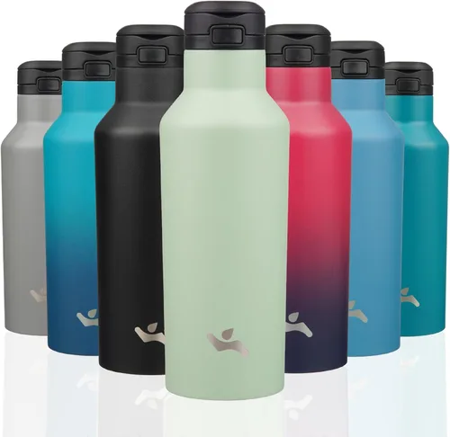 Miniatura 29 de Konokyo - Botella de agua aislada con popote, termo de agua de acero inoxidable de doble pared de 17 onzas con 2 tapas, azul lago