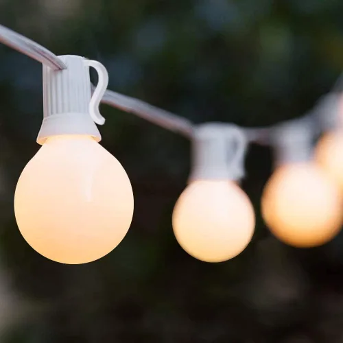 Miniatura 12 de Luces de Cadena Blancas para Exteriores de 25 Pies con 27 Bombillas Transparentes, Luces de Cadena G40 Globe para Patio Interior/Exterior, Luces