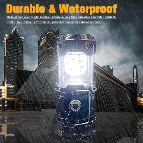 Miniatura 6 de Linterna LED plegable portátil para campamento, XTAUTO ligera, impermeable, solar, recargable, USB, kits de supervivencia para interiores