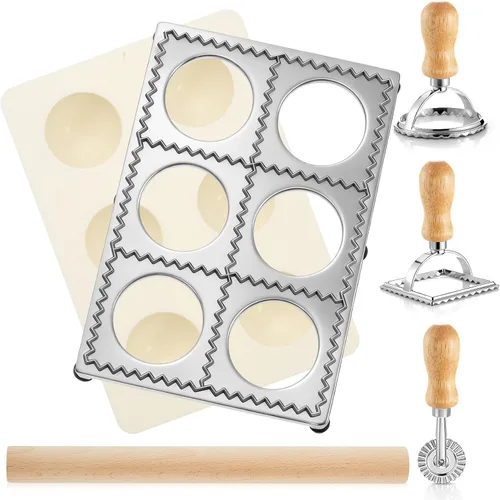 Miniatura 8 de Geetery Juego de 5 Piezas de Moldes para Ravioles Cuadrados de 2 Pulgadas Cortador Fabricador de Ravioles Incluye 1 Prensa Fabricadora de Ravioles 3