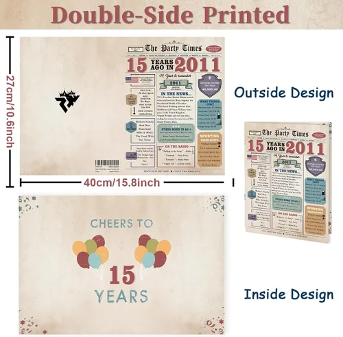 Miniatura 2 de Tarjeta de cumpleaños número 15, regalo de cumpleaños de 15 años para hija e hijo, decoraciones retro de cumpleaños de 15 años para niños y niñas