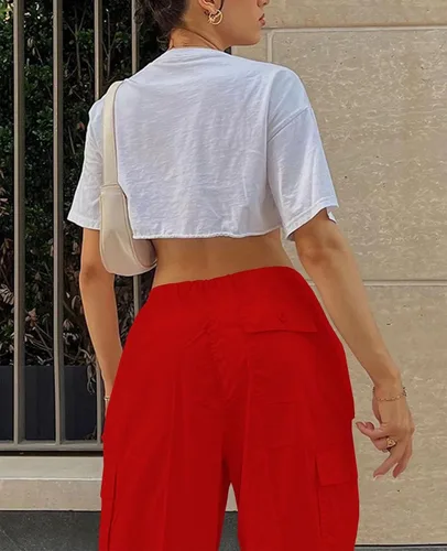 Miniatura 7 de Neyaolk Pantalones de paracaídas para mujer, pantalones cargo holgados para mujer, pantalones deportivos holgados Y2K de cintura baja y pierna ancha