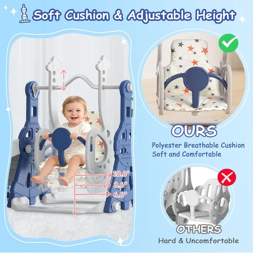Miniatura 3 de BIERUM Juego de Tobogán y Columpio 4 en 1 para Niños Pequeños, Tobogán para Bebés para Niños Pequeños de 1-2 Años, con Aro de Baloncesto, Juego