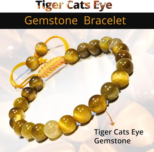 Miniatura 252 de Adjustable Crystal Bracelet – Gemstone Bead Bracelet with Adjustable Macrame String – Chic Gemstone Bracelet for Men and Women – 8mm Round Healing