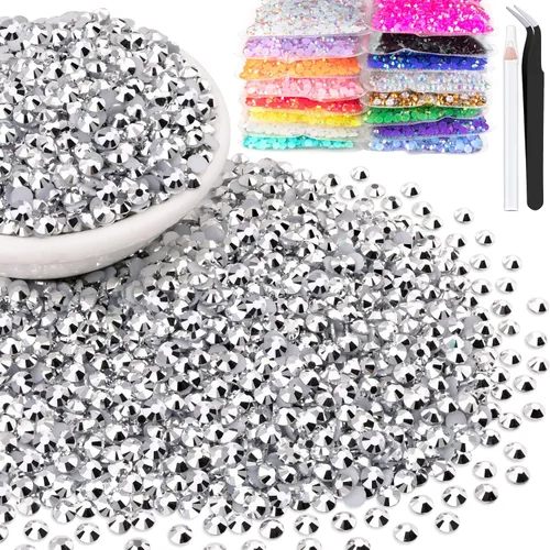 Miniatura 37 de 15000 diamantes de imitación de resina de 0.079 pulgadas a granel, diamantes de imitación de gelatina redondos negros con parte trasera plana, gemas