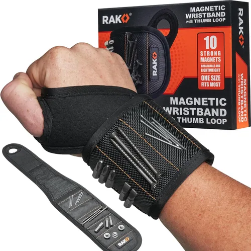 RAK Pulsera magnética, lazo para el pulgar para sujetar tornillos, clavos, brocas para hombres, hecha de nailon balístico de alta calidad, imanes