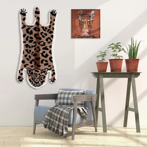 Miniatura 7 de Panstar Tapete de baño de leopardo para baño, tapete de baño de dibujos animados de leopardo marrón, antideslizante, absorbente en forma de animal
