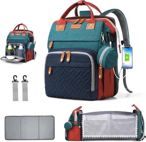Miniatura 12 de Mochila para Pañales, Bolsa de Pañales Impermeable Multifunción para Bebé, con Estación de Cambio de Pañales, Artículos Esenciales Imprescindibles