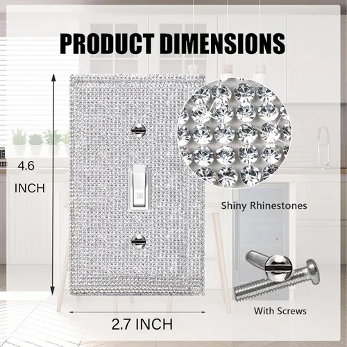 Miniatura 2 de 1 pieza de cubierta de placa de pared con diamantes de imitación brillantes plateados, cubierta decorativa para interruptor de luz con brillos