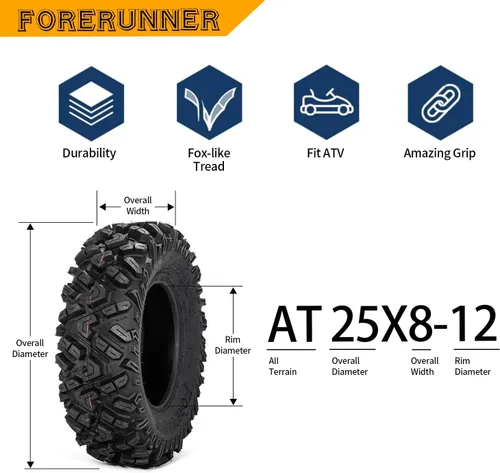 Miniatura 2 de FORERUNNER - Neumáticos ATV 25x8-12, todo terreno, 6PR 25x8x12, ATV, UTV, Trail Mud Sand Off-Road (paquete de 2, sin cámara) FORERUNNER 6PR