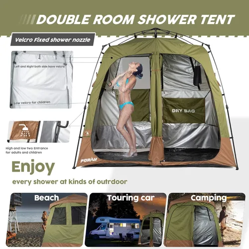 Miniatura 2 de Porayhut Camping Shower Tent Deluxe Changing Room Easy Set Up Privacy Shelter,Large Toilet Tent with Floor Drain Design for Beach, Camping,Hiking