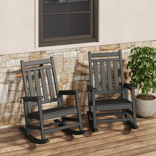 GarveeLife Silla Mecedora para Exterior Set de 2 - Sillas Mecedoras de Polietileno HDPE de Respaldo Alto para Adultos - Muebles Resistente a Todo