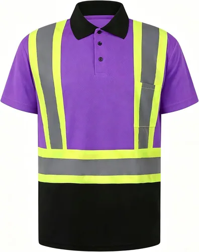 Miniatura 8 de Polo de seguridad para hombre, camisa de seguridad ANSI Clase 2, camisa reflectante con parte inferior negra para hombres