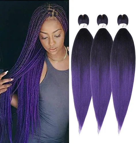 Miniatura 22 de Cabello trenzado preestirado de 24 pulgadas, 8 paquetes de extensiones de cabello sintético de fácil trenzado sintético profesional suave textura #1B