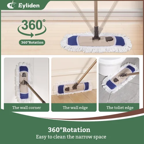 Miniatura 2 de Eyliden Trapeador de Polvo con Almohadillas Lavables Reutilizables - Reemplazo de Un Toque, Mango Ajustable en Altura, Total 2 Paños de Trapeador