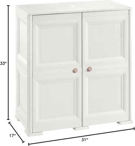Miniatura 3 de CleverMade Omnimodus - Armario de almacenamiento de plástico con puertas; armario ligero con 1 estante para organización; fácil montaje, color crema