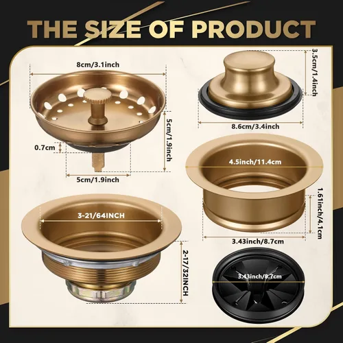 Miniatura 2 de Norme 5 Piezas Conjunto de Colador de Desagüe de Fregadero de Cocina de 3-1/2 Pulgadas Ensamblaje Brida de Triturador de Basura Tapón Obturador