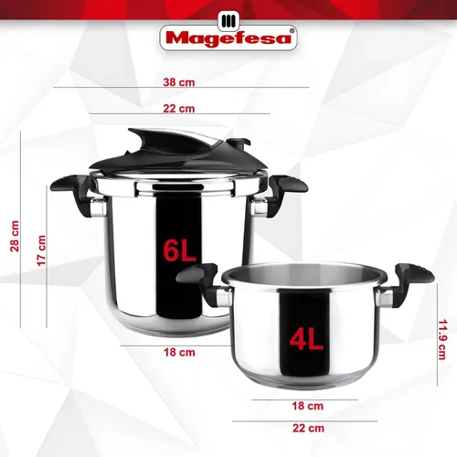 Miniatura 9 de Magefesa Nova - Juego de olla a presión para estufa, 4.2 y 6.3 cuartos de galón, cocción rápida, fácil bloqueo, acero inoxidable 18/10, compatible