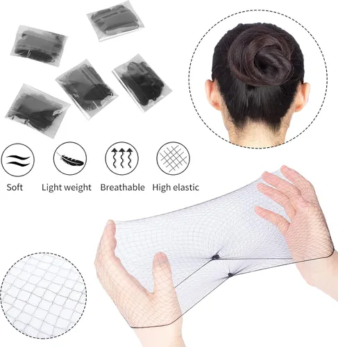Miniatura 4 de WeKen Red de pelo invisible con borde elástico para mujeres, servicio de alimentos, ballet, moño, dormir, embalaje individual, 20 pulgadas