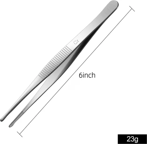 Miniatura 3 de Aniso Pinzas largas - Pinzas de cocina de precisión con dientes aserrados, pinzas para barbacoa y cocina (15 cm) Mango de precisión dentado
