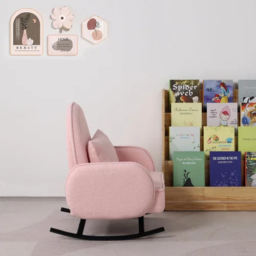 Miniatura 8 de Mecedora para bebé, silla para niños, sofá para niños, pie de metal tembloroso y tela sherpa, sillón mecedor para niños y niñas (rosa)