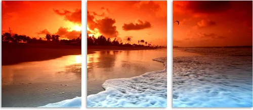 Miniatura 2 de TutuBeer 3 paneles de fotos de playa, decoración de pared, playa al atardecer, imágenes impresas en lienzo, imagen del océano, decoración de pared