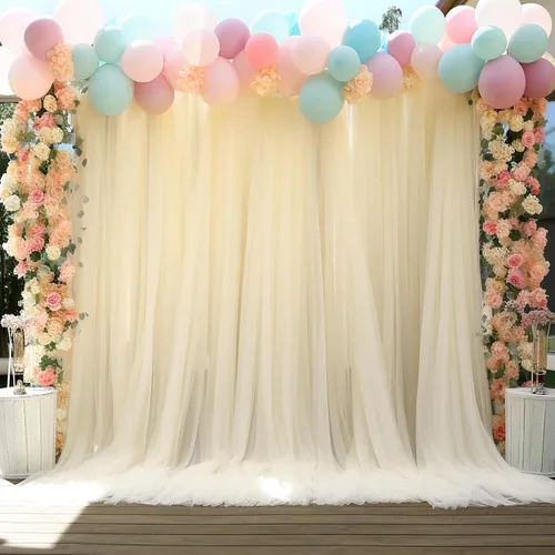 Miniatura 4 de Telón de fondo de tul transparente champán sin arrugas para fiestas, telón de fondo de boda, para fiesta de cumpleaños, baby shower, decoración