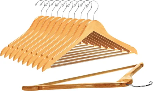 Miniatura 26 de Perchas de madera de calidad – Juego de 20 perchas ligeramente curvadas – Perchas de madera maciza con elegantes ganchos cromados – Ropa resistente