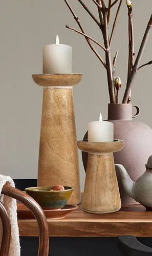Miniatura 8 de Juego de 3 portavelas de pilar de madera hecho a mano, ideal para velas LED y pilares, regalo para bodas, Navidad, fiestas, hogar, spa, reiki