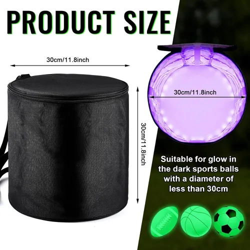 Miniatura 2 de Hiboom Cargador de luz UV, bolsa de recarga LED grande para brillar en la oscuridad, Kickball Dodgeball fútbol, fútbol, baloncesto, voleibol