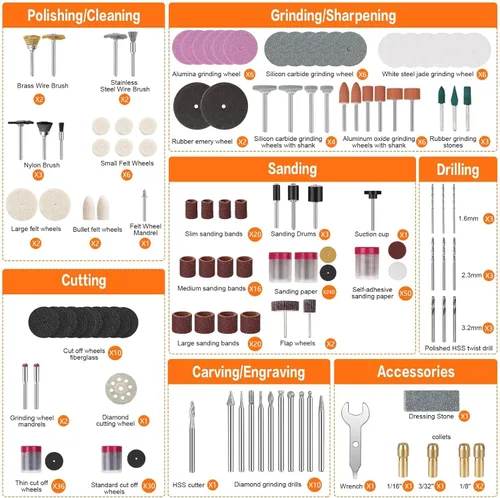 Miniatura 2 de HARDELL Kit de 508 piezas de accesorios para herramientas rotativas para bricolaje, brocas multiusos de 1/8" para herramientas rotativas, accesorios