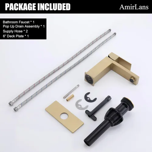 Miniatura 7 de Grifos de baño de oro cepillado de un solo agujero, grifo de acero inoxidable de una sola manija para fregadero de baño con tapón emergente, grifo