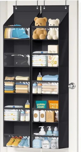 Miniatura 10 de AOODA Paquete de 2 organizadores para colgar sobre la puerta, organizador de gran capacidad para colgar en la puerta del armario, con bolsillos Gris