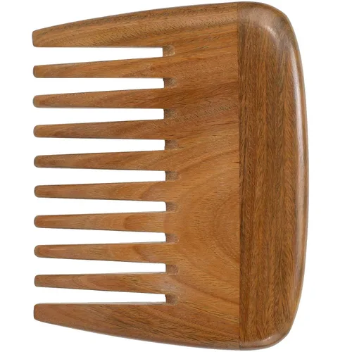 Miniatura 11 de Peine de madera, peine de madera de dientes anchos para mujeres, masaje y distribución de aceites para el cuero cabelludo, sándalo verde No