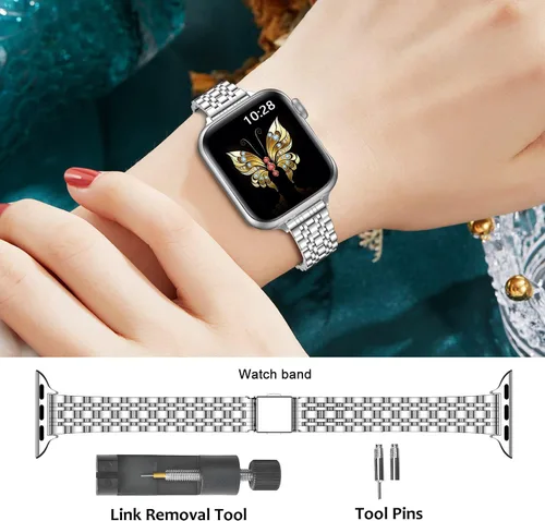 Miniatura 6 de Correa delgada de acero inoxidable compatible con Apple Watch Ultra 3/2/1 (1.929 in) y Series 11 10 9-1 SE 3-1 (46/45/44/42/41/40/1.496 in), correa