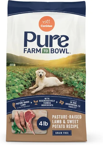 Canidae Pure Farm to Bowl - Alimento seco para perros con cordero criado en pastos y batata, sin granos, 4 libras