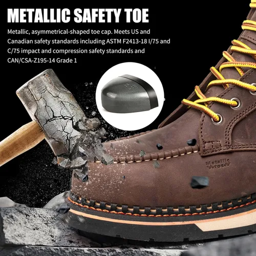 Miniatura 4 de MWORK Botas de trabajo con punta de mocasín de 6 pulgadas para hombre, suela de cuña, impermeable, ASTM F2413-18, punta metálica de seguridad