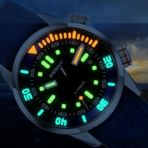 Miniatura 4 de BERNY Reloj de buceo para hombre, relojes mecánicos automáticos de moda para hombres, reloj de pulsera masculino impermeable 20AMT, reloj de pulsera