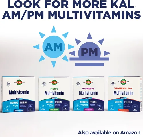 Miniatura 7 de KAL Plus Multivitamínico 2 en 1 para mujeres mayores de 50 años, vitamina B y D AM/PM, biotina, ginkgo biloba, fuerza ósea y apoyo inmunológico