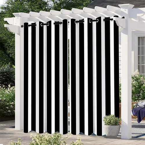 Juego de 2 paneles de cortinas impermeables para exteriores, cortinas a rayas para patio, dormitorio, porche, sala de estar, pérgola, cenador, Negro