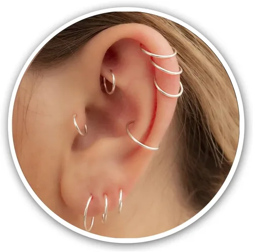 Miniatura 44 de Aretes de aro de oro de plata – Aretes de aro para mujer, dos piezas de aros de plata fina rellenos de oro, aro de hélice, anillo de tragus, aro