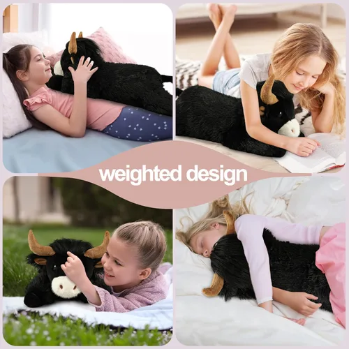 Miniatura 6 de Animales de peluche ponderados de 4 libras, lindos animales de peluche de vaca de las Tierras Altas ponderados - Juguetes de peluche de vaca
