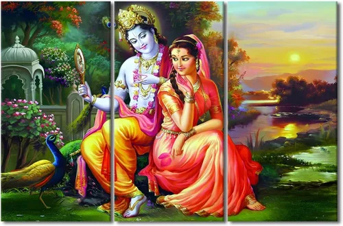 Miniatura 20 de Pintura india hindú Dios Señor Krishna imágenes sobre lienzo, arte de pared de 3 piezas, arte de pared moderno, decoración del hogar para sala